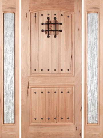 WDMA 54x80 Door (4ft6in by 6ft8in) Exterior Walnut Rustica Single Door/2side Rain Glass with Speakeasy 1