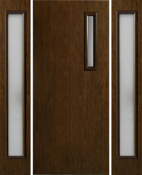 WDMA 54x80 Door (4ft6in by 6ft8in) Exterior Cherry Contemporary One Slim Vertical Lite Single Entry Door Sidelights 1