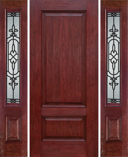 WDMA 54x80 Door (4ft6in by 6ft8in) Exterior Cherry Two Panel Single Entry Door Sidelights JA Glass 1