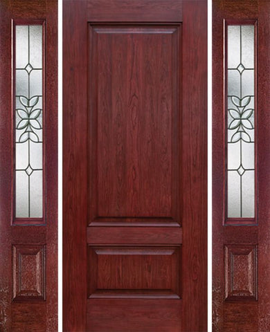 WDMA 54x80 Door (4ft6in by 6ft8in) Exterior Cherry Two Panel Single Entry Door Sidelights CD Glass 1