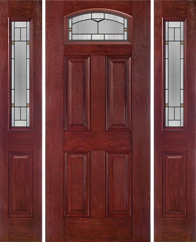 WDMA 54x80 Door (4ft6in by 6ft8in) Exterior Cherry Camber Top Single Entry Door Sidelights TP Glass 1