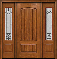 WDMA 54x80 Door (4ft6in by 6ft8in) Exterior Cherry Plank Two Panel Single Entry Door Sidelights 3/4 Lite Courtyard Glass 1