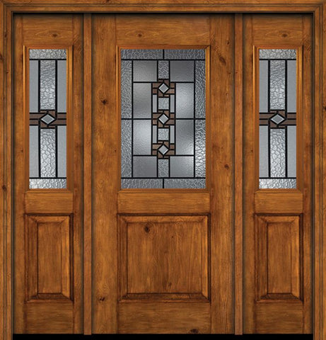 WDMA 54x80 Door (4ft6in by 6ft8in) Exterior Cherry Alder Rustic Plain Panel 1/2 Lite Single Entry Door Sidelights Mission Ridge Glass 1