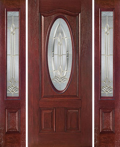 WDMA 54x80 Door (4ft6in by 6ft8in) Exterior Cherry Oval Three Panel Single Entry Door Sidelights BT Glass 1