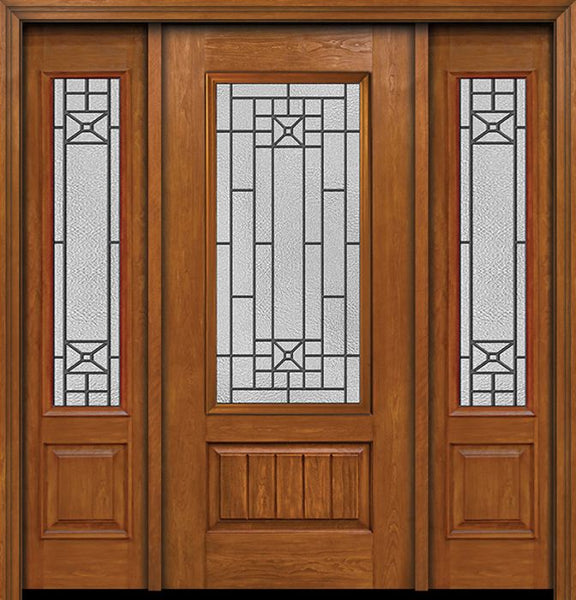 WDMA 54x80 Door (4ft6in by 6ft8in) Exterior Cherry Plank Panel 3/4 Lite Single Entry Door Sidelights Courtyard Glass 1