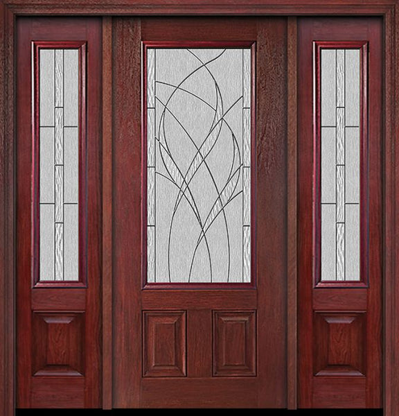 WDMA 54x80 Door (4ft6in by 6ft8in) Exterior Cherry 3/4 Lite Two Panel Single Entry Door Sidelights Waterside Glass 1