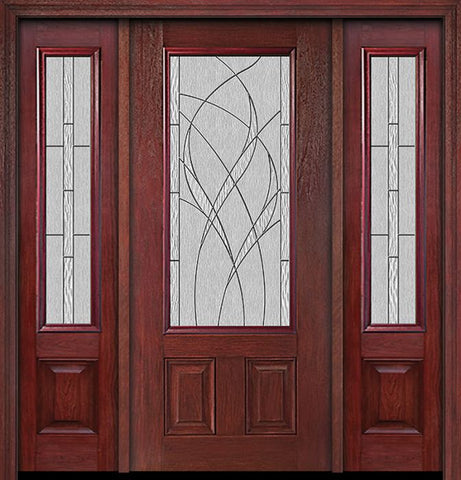 WDMA 54x80 Door (4ft6in by 6ft8in) Exterior Cherry 3/4 Lite Two Panel Single Entry Door Sidelights Waterside Glass 1