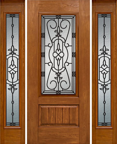 WDMA 54x80 Door (4ft6in by 6ft8in) Exterior Cherry Plank Panel 3/4 Lite Single Entry Door Sidelights Full Lite w/ MD Glass 1