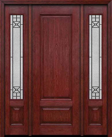 WDMA 54x96 Door (4ft6in by 8ft) Exterior Cherry 96in Two Panel Single Entry Door Sidelights Courtyard Glass 1