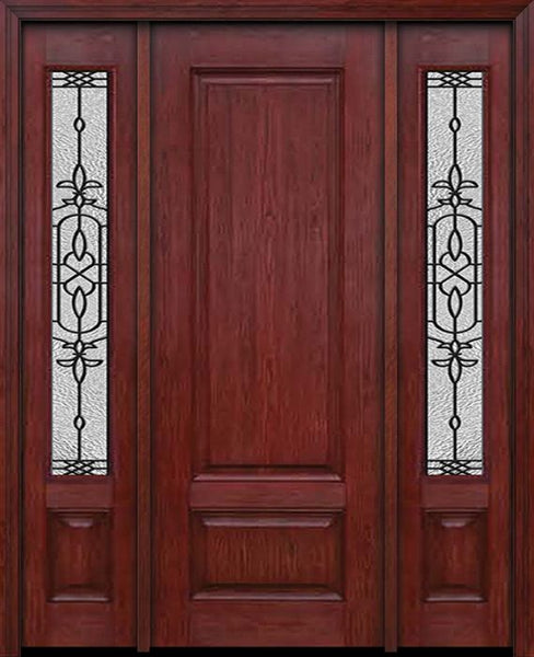 WDMA 54x96 Door (4ft6in by 8ft) Exterior Cherry 96in Two Panel Single Entry Door Sidelights Jacinto Glass 1