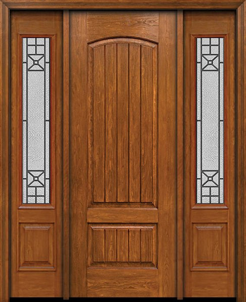 WDMA 54x96 Door (4ft6in by 8ft) Exterior Cherry 96in Plank Two Panel Single Entry Door Sidelights Courtyard Glass 1