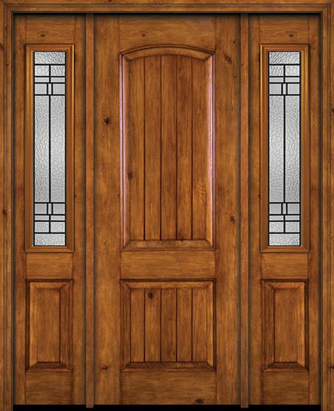 WDMA 54x96 Door (4ft6in by 8ft) Exterior Knotty Alder 96in Alder Rustic V-Grooved Panel Single Entry Door Sidelights Pembrook Glass 1