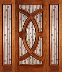 WDMA 54x96 Door (4ft6in by 8ft) Exterior Mahogany Single Door and 2 Sidelights Circle Decorative Glass 1