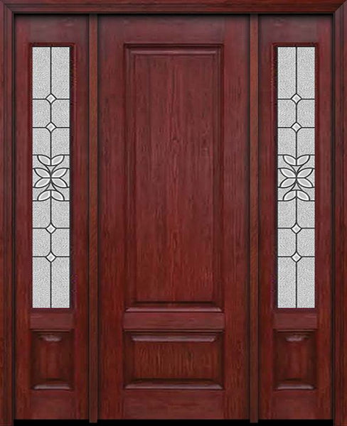 WDMA 54x96 Door (4ft6in by 8ft) Exterior Cherry 96in Two Panel Single Entry Door Sidelights Cadence Glass 1