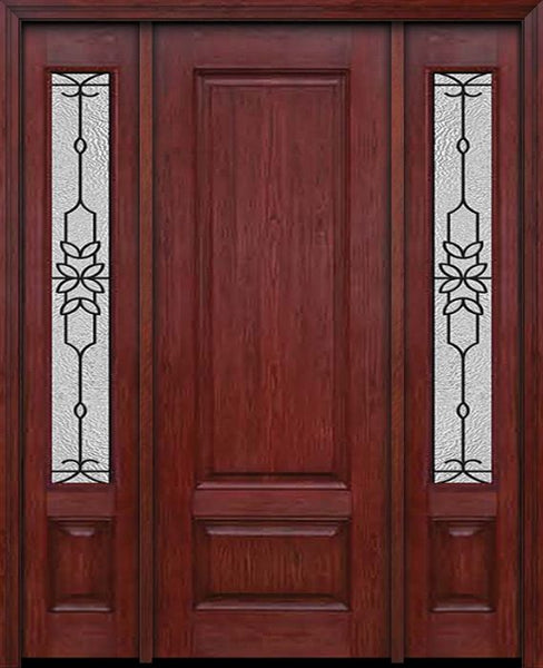 WDMA 54x96 Door (4ft6in by 8ft) Exterior Cherry 96in Two Panel Single Entry Door Sidelights Mediterranean Glass 1