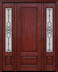 WDMA 54x96 Door (4ft6in by 8ft) Exterior Cherry 96in Two Panel Single Entry Door Sidelights Mediterranean Glass 1