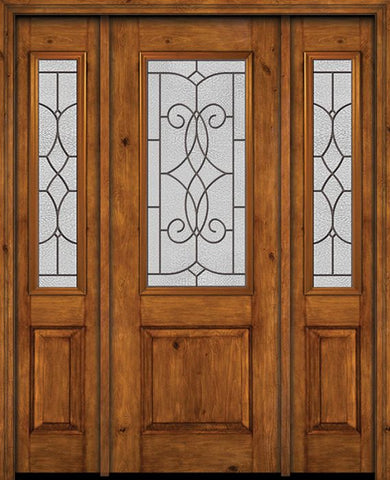 WDMA 54x96 Door (4ft6in by 8ft) Exterior Knotty Alder 96in Alder Rustic Plain Panel 2/3 Lite Single Entry Door Sidelights Ashbury Glass 1