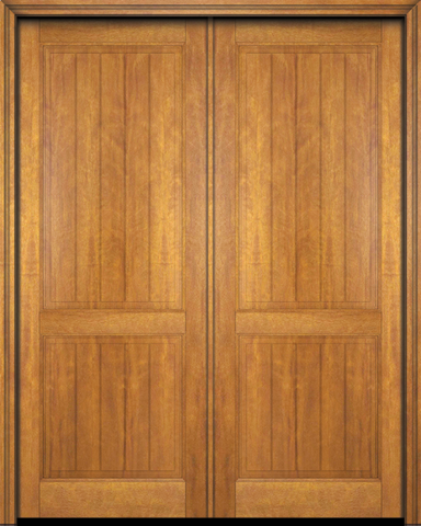 WDMA 56x80 Door (4ft8in by 6ft8in) Exterior Barn Mahogany 2 Panel V-Grooved Plank Rustic-Old World or Interior Double Door 1