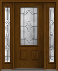 WDMA 56x80 Door (4ft8in by 6ft8in) Exterior Oak Concorde 3/4 Lite 2 Panel Fiberglass Door 2 Sides HVHZ Impact 1