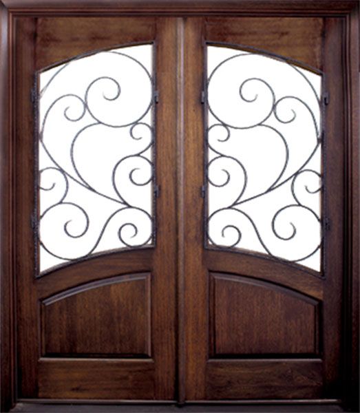 WDMA 60x80 Door (5ft by 6ft8in) Exterior Swing Mahogany 80in Aberdeen Double Door w Burlwood Iron 1