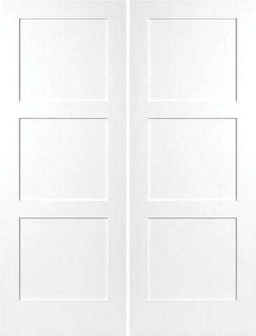 WDMA 60x96 Door (5ft by 8ft) Interior Swing Smooth 96in Birkdale 3 Panel Shaker Solid Core Double Door|1-3/4in Thick 1