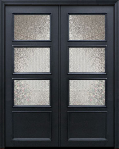 WDMA 60x96 Door (5ft by 8ft) Exterior 96in ThermaPlus Steel 3 Lite 1 Panel Continental Double Door w/ Textured Glass 1