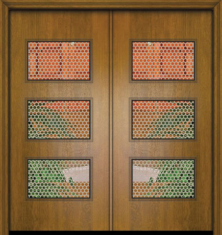 WDMA 64x80 Door (5ft4in by 6ft8in) Exterior Mahogany 80in Double Santa Monica Contemporary Door w/Metal Grid 1