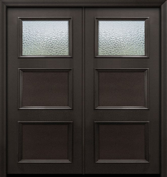 WDMA 64x80 Door (5ft4in by 6ft8in) Exterior 80in ThermaPlus Steel 1 Lite 2 Panel Continental Double Door w/ Textured Glass 1