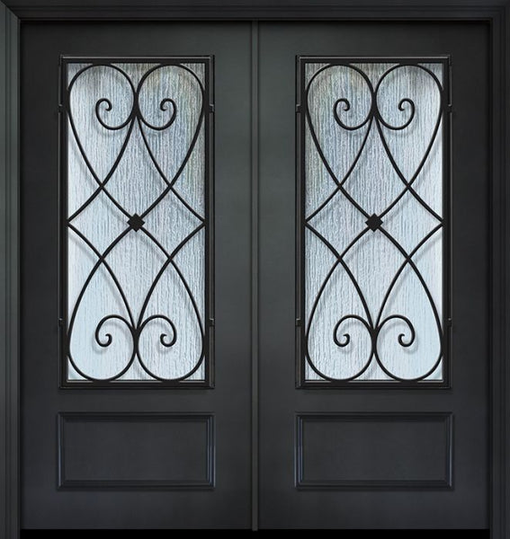 WDMA 64x80 Door (5ft4in by 6ft8in) Exterior 80in ThermaPlus Steel Charleston 1 Panel 3/4 Lite Double Door 1