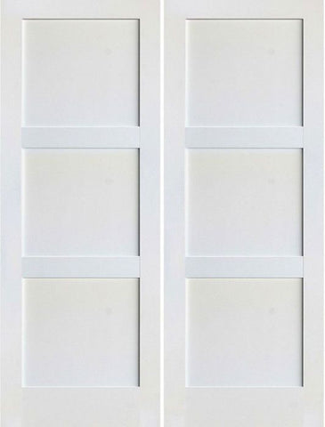 WDMA 64x96 Door (5ft4in by 8ft) Interior Swing Smooth 96in 3 Panel Primed Shaker 1-3/4in Double Door 1