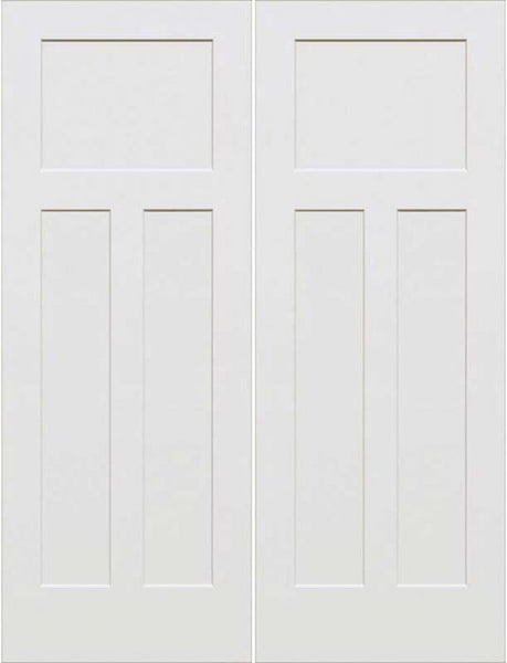 WDMA 64x96 Door (5ft4in by 8ft) Interior Swing Smooth 96in 3-Panel Craftsman Primed Double Door 1