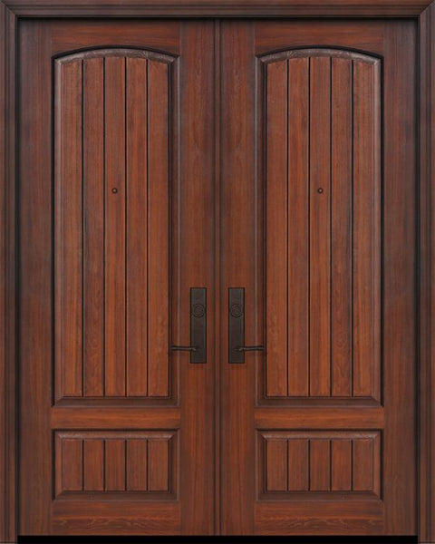 WDMA 64x96 Door (5ft4in by 8ft) Exterior Cherry IMPACT | 96in Double 2 Panel Arch V-Grooved or Knotty Alder Door 1