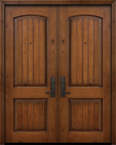 WDMA 64x96 Door (5ft4in by 8ft) Exterior Knotty Alder 96in Double 2 Panel Arch V-Groove Door 1