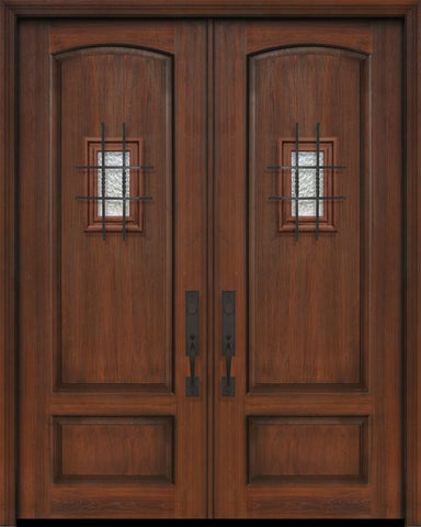 WDMA 64x96 Door (5ft4in by 8ft) Exterior Cherry 96in Double 2 Panel Arch or Knotty Alder Door with Speakeasy 1