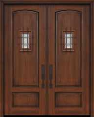 WDMA 64x96 Door (5ft4in by 8ft) Exterior Cherry 96in Double 2 Panel Arch or Knotty Alder Door with Speakeasy 1