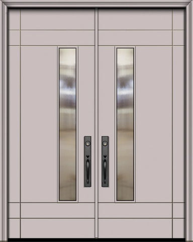 WDMA 64x96 Door (5ft4in by 8ft) Exterior Smooth 96in Double Santa Barbara Solid Contemporary Door w/Textured Glass 1