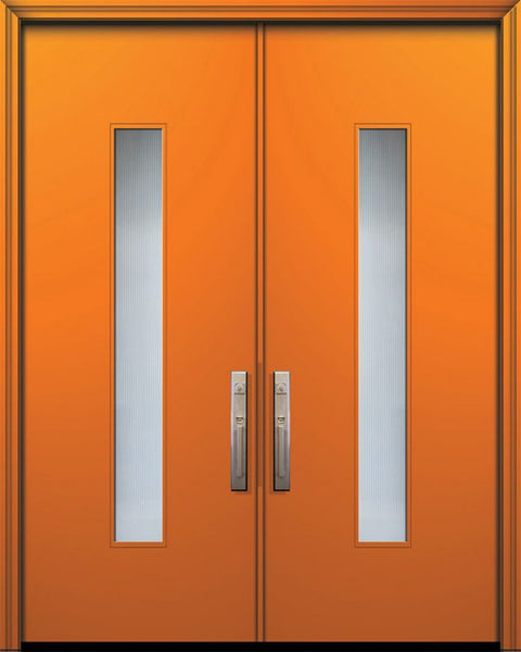 WDMA 64x96 Door (5ft4in by 8ft) Exterior Smooth 96in Double Malibu Solid Contemporary Door w/Textured Glass 1