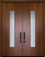 WDMA 64x96 Door (5ft4in by 8ft) Exterior Mahogany 96in Double Malibu Solid Contemporary Door w/Textured Glass 1