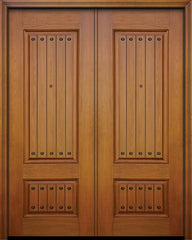 WDMA 64x96 Door (5ft4in by 8ft) Exterior Mahogany 96in Double 2 Panel Square V-Grooved Door with Clavos 1