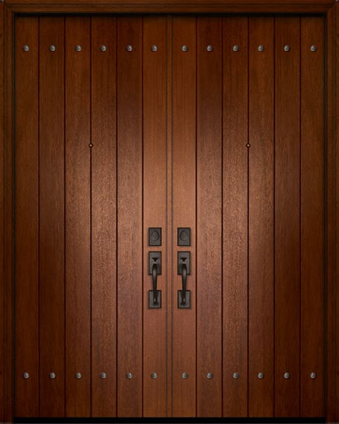 WDMA 64x96 Door (5ft4in by 8ft) Exterior Mahogany IMPACT | 96in Double Plank Door with Clavos 1