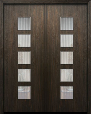 WDMA 64x96 Door (5ft4in by 8ft) Exterior Mahogany 96in Double Venice Solid Contemporary Door w/Textured Glass 1