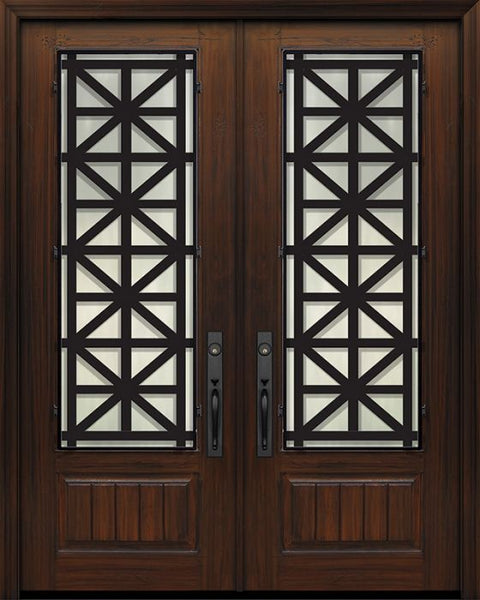 WDMA 64x96 Door (5ft4in by 8ft) Exterior Cherry IMPACT | 96in Double 1 Panel 3/4 Lite Contempo Steel Grille Door 1