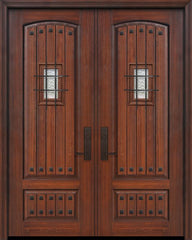 WDMA 64x96 Door (5ft4in by 8ft) Exterior Cherry IMPACT | 96in Double 2 Panel Arch V-Grooved or Knotty Alder Door with Speakeasy / Clavos 1