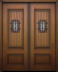 WDMA 64x96 Door (5ft4in by 8ft) Exterior Mahogany 96in Double 2 Panel Square V-Grooved Door with Speakeasy 1