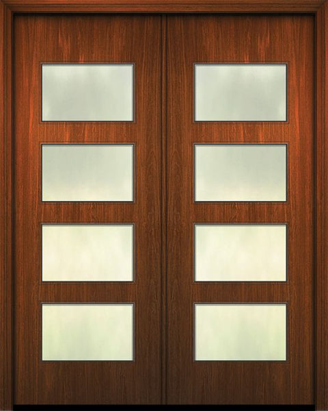 WDMA 64x96 Door (5ft4in by 8ft) Exterior Mahogany 96in Double Santa Monica Solid Contemporary Door w/Textured Glass 1