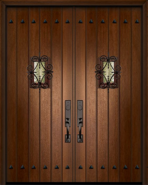 WDMA 64x96 Door (5ft4in by 8ft) Exterior Mahogany IMPACT | 96in Double Plank Door with Speakeasy / Clavos 1