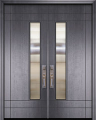 WDMA 64x96 Door (5ft4in by 8ft) Exterior Mahogany 96in Double Santa Barbara Contemporary Door w/Textured Glass 1