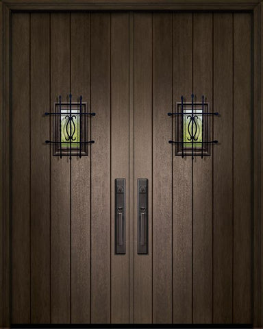 WDMA 64x96 Door (5ft4in by 8ft) Exterior Mahogany 96in Double Plank Door with Speakeasy 1