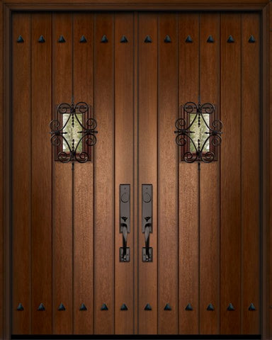 WDMA 64x96 Door (5ft4in by 8ft) Exterior Mahogany 96in Double Plank Door with Speakeasy / Clavos 1