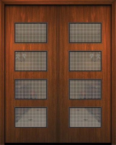 WDMA 64x96 Door (5ft4in by 8ft) Exterior Mahogany 96in Double Santa Monica Solid Contemporary Door w/Metal Grid 1